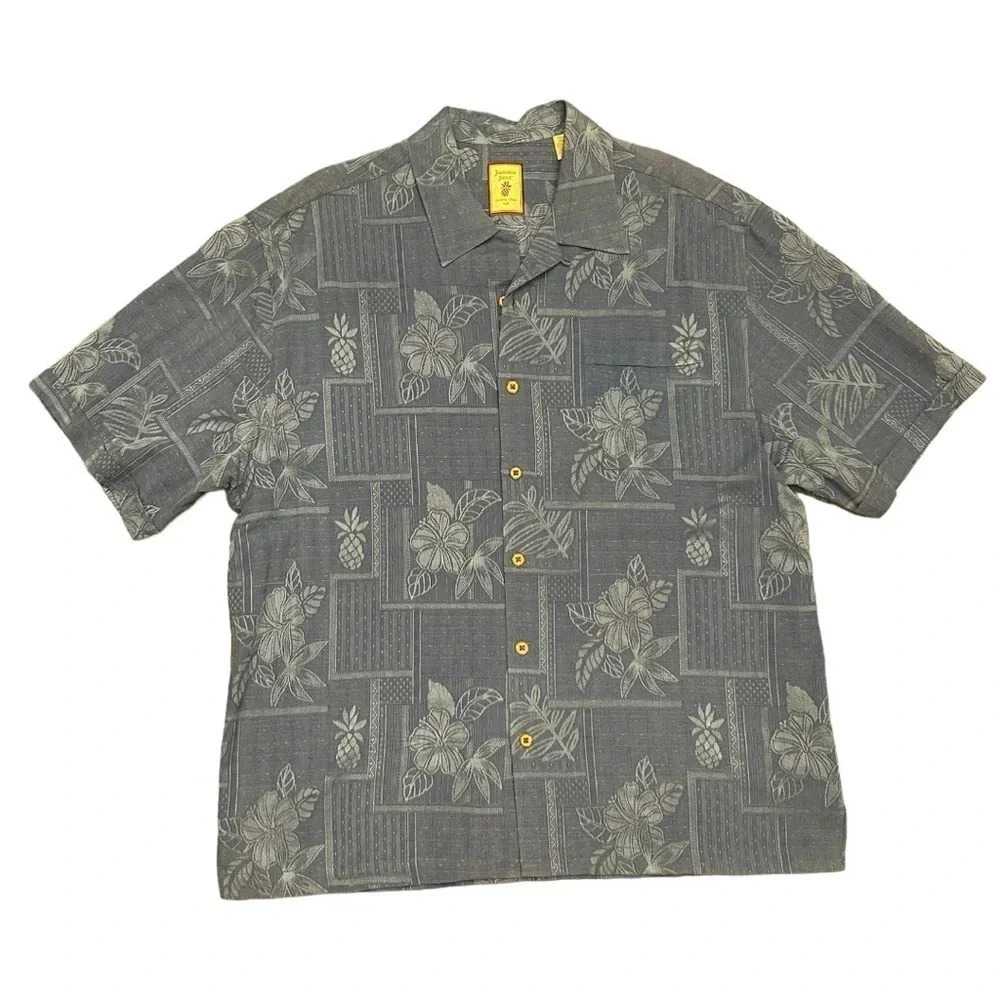 Jamaica Jaxx Mens Tropical Print Button-Up Shirt, 100% Silk, Size X-Large